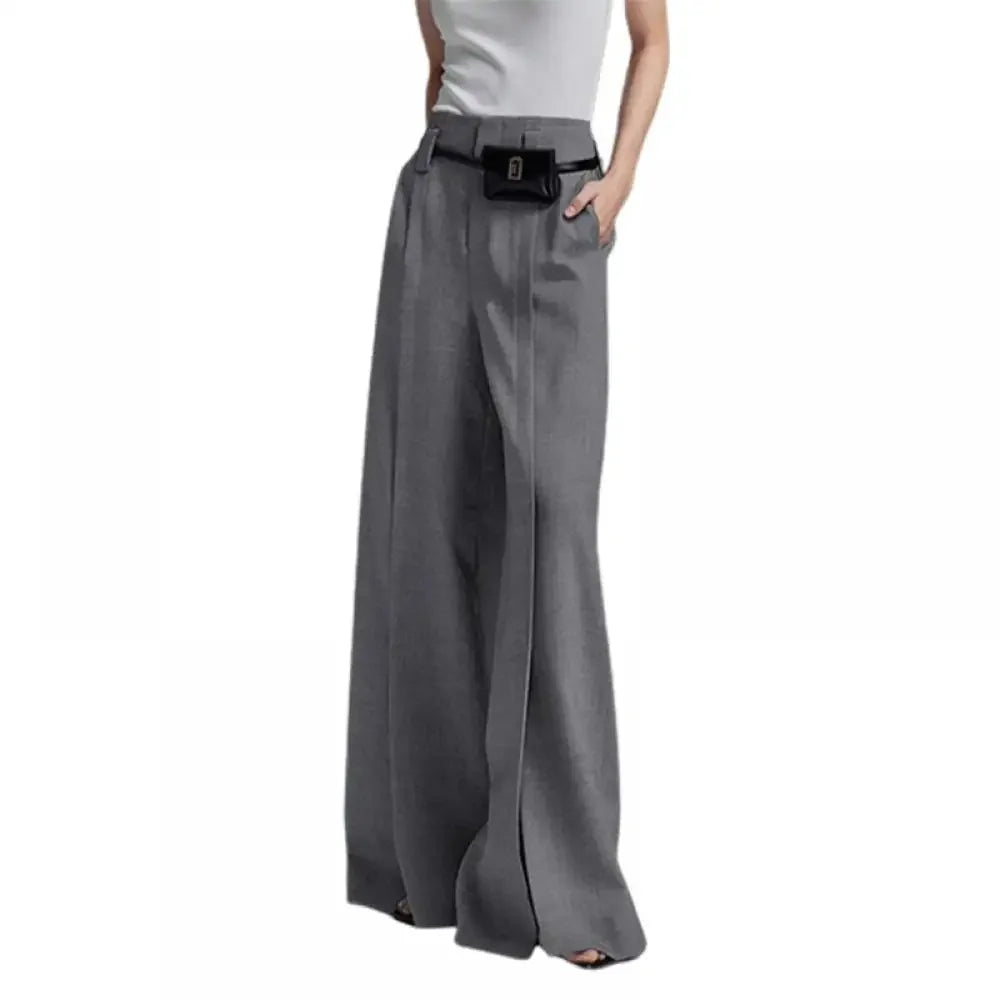 Yeezzi Urban 2024 Women's Suit Pants - Fashionable High-Waisted, Pleated, Split-Front Trousers in Black & White