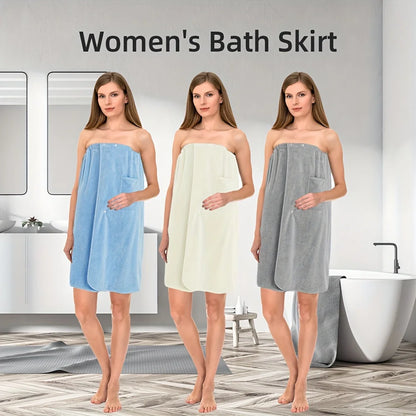 Absorbent Microfiber Bath Wrap Towel — Spa Shower Robe with Elastic Top, Solid Color