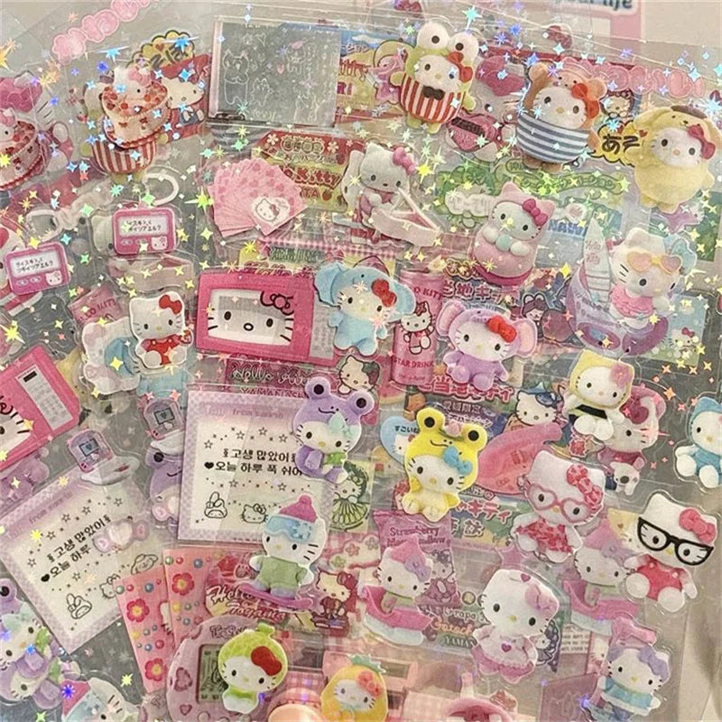 5Pcs Rilakkuma Cutting Stickers – Cute Bear & Hello Kitty Cartoon DIY Stickers for High-Quality Material & Crafts