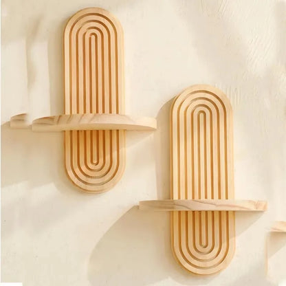 Wooden Wall-Mounted Shelves – Boho Style Rack for Living Room & Bathroom Home Decor