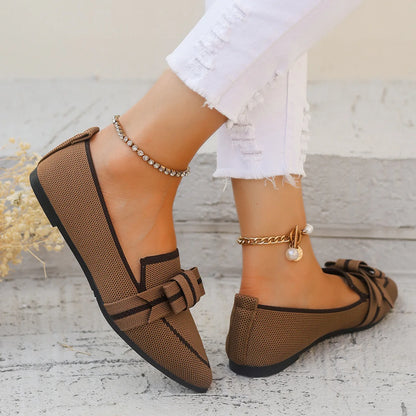 2024 Women’s Knitted Flats – Breathable Slip-On Pointed Toe Loafers, Comfortable Casual Walking Shoes in Solid Colors
