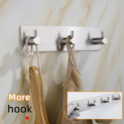 Stainless Steel Self-Adhesive Wall Hooks – Rustproof 3M Sticky Hooks for Towels, Robes, Coats, and Clothes in Bathroom or Kitchen