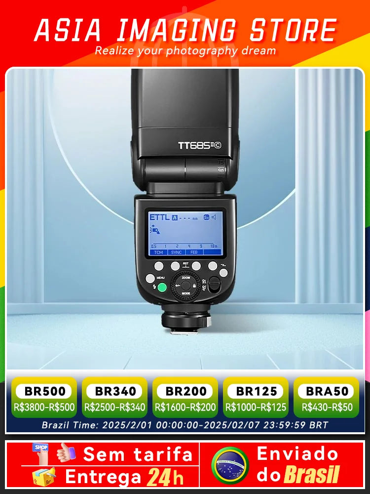 【Do Brasil】 Godox TT685II TTL HSS Camera Flash Speedlite - Compatible with Canon, Nikon D780, Sony A7IV, A7 & TT685 II