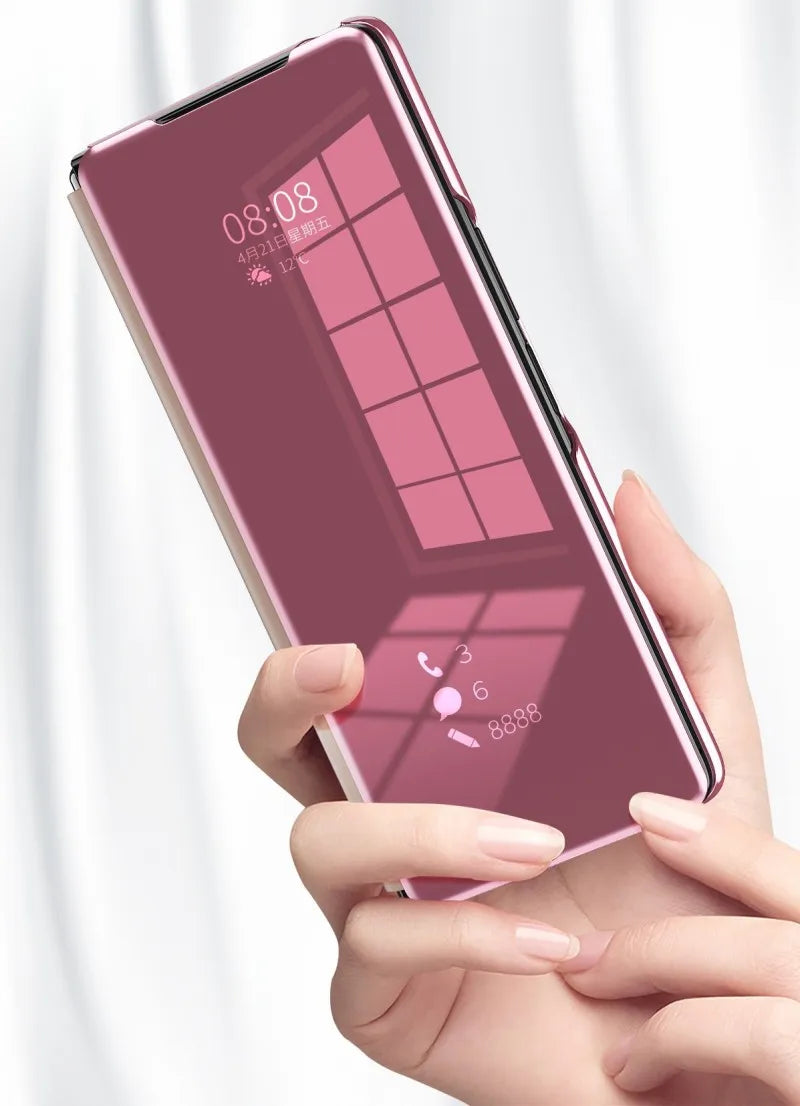 Smart Flip Case for Samsung Galaxy Z Fold – PU Leather Mirror Plating Kickstand Cover, Shockproof Funda for Fold 2/3/4/5/6 & W21/W22 5G