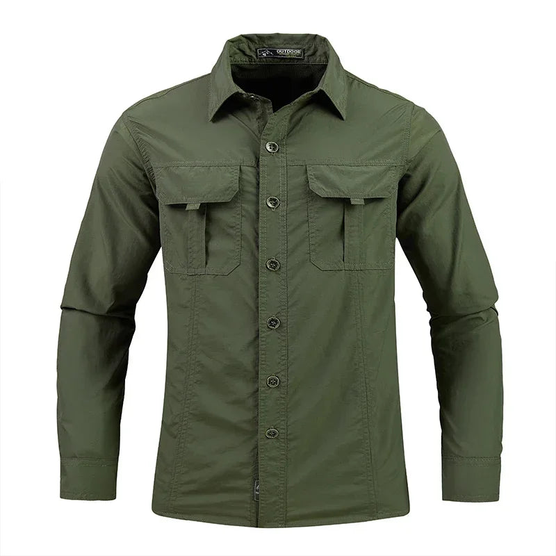 Men's Lightweight Tactical Shirt – Breathable Long Sleeve Outdoor Work Shirt with Sun Protection