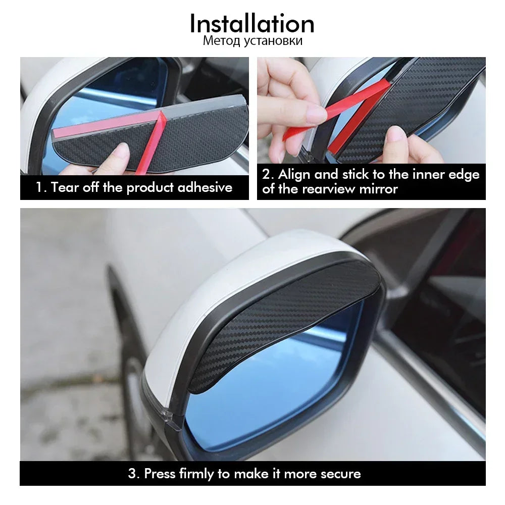 2PCS Carbon Fiber Car Rearview Mirror Rain & Sun Shields – Clear Vision Protector