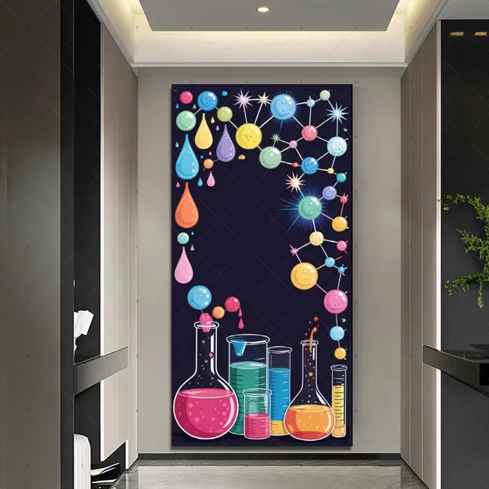 Chemistry Lab Door Cover Backdrop – Science Experiment Party Decoration & Photography Props with Laboratory Equipment Theme
