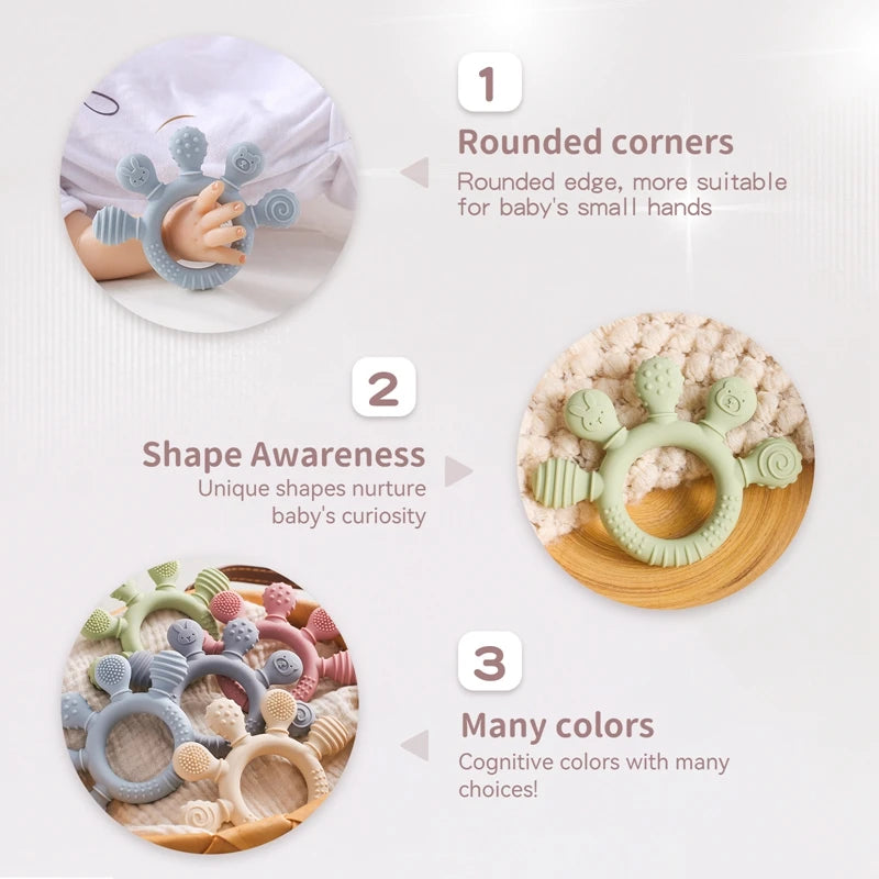 Baby Silicone Teether Toy - BPA Free Dental Chew Ring Bracelet for Infant Teething Relief and Kids Gift