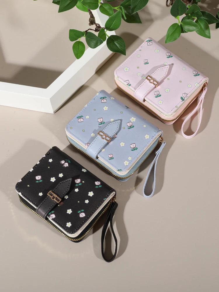 Flower Patterned Credit Card Holder – Small Zipper Card Case Wallet for Women & Men, Handheld and Compact