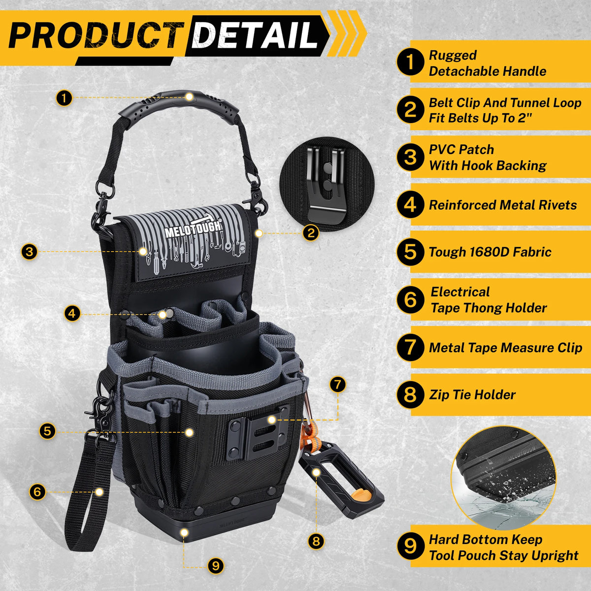 16-Pocket Clip-On Tool Pouch - Hard Bottom Electrician Belt Pouch for HVAC, Carpenter & Construction Tools