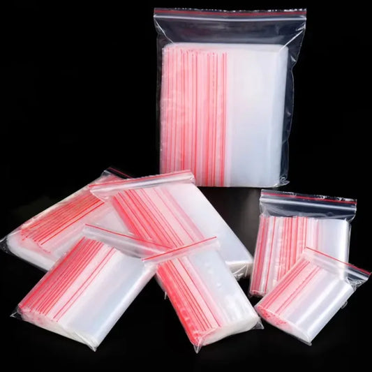 100pcs 50 Micron Clear PE Zip Lock Bags – Reclosable Plastic Pouches for Candy, Cookies & Dried Fruits