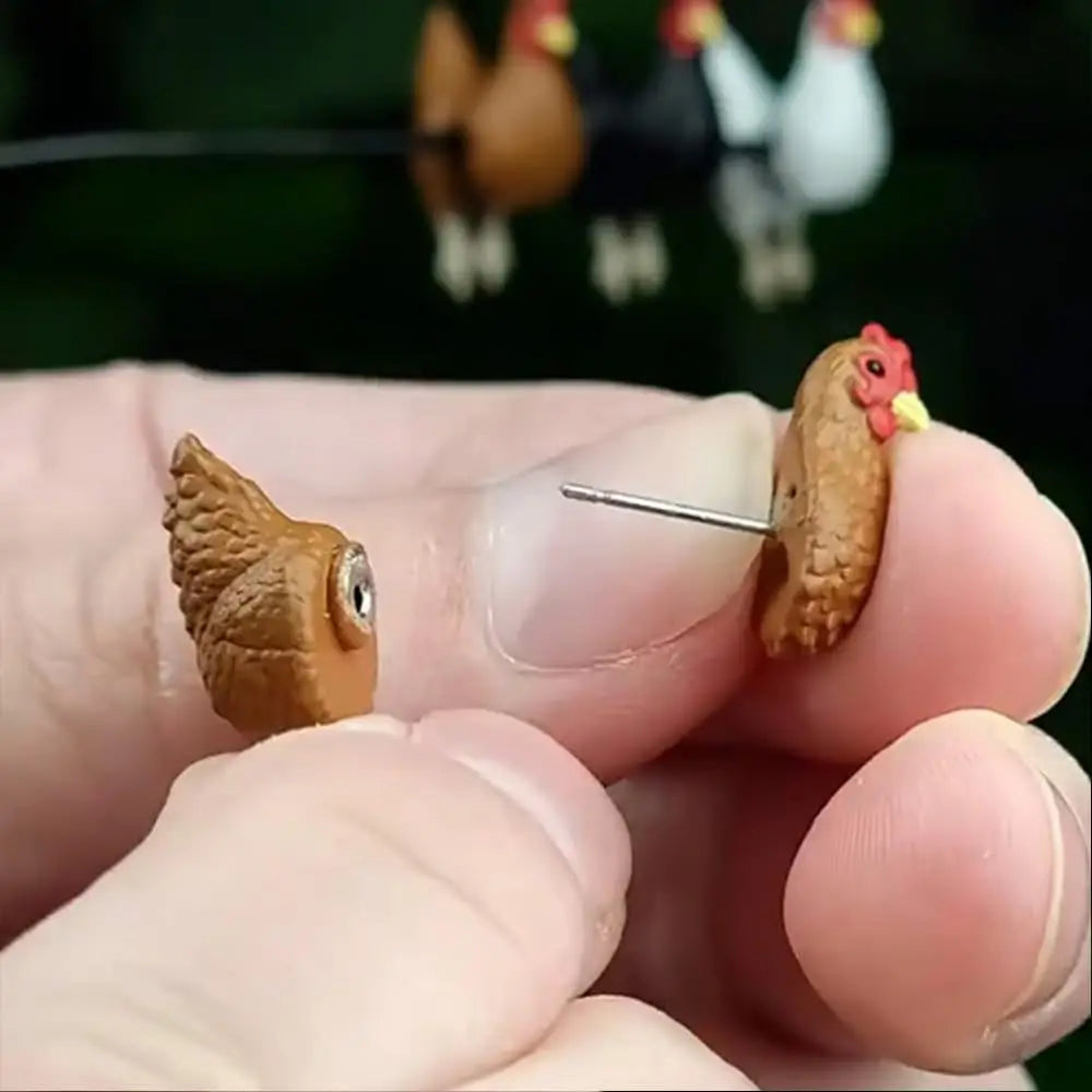 Handmade Chicken Earrings - Hand-Painted Farm Animal Jewelry & Funny Gift
