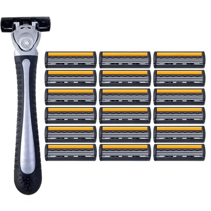 Men’s Reusable Safety Razor with Triple Blades – Anti-Slip Handle, Skin Guard, Travel Shaving Kit Variety Pack