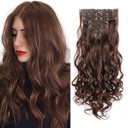 Clip-In Hair Extensions, 7-Piece Full Head 22-Inch Long Curly Wavy Synthetic Hair Extensions for Women and Girls