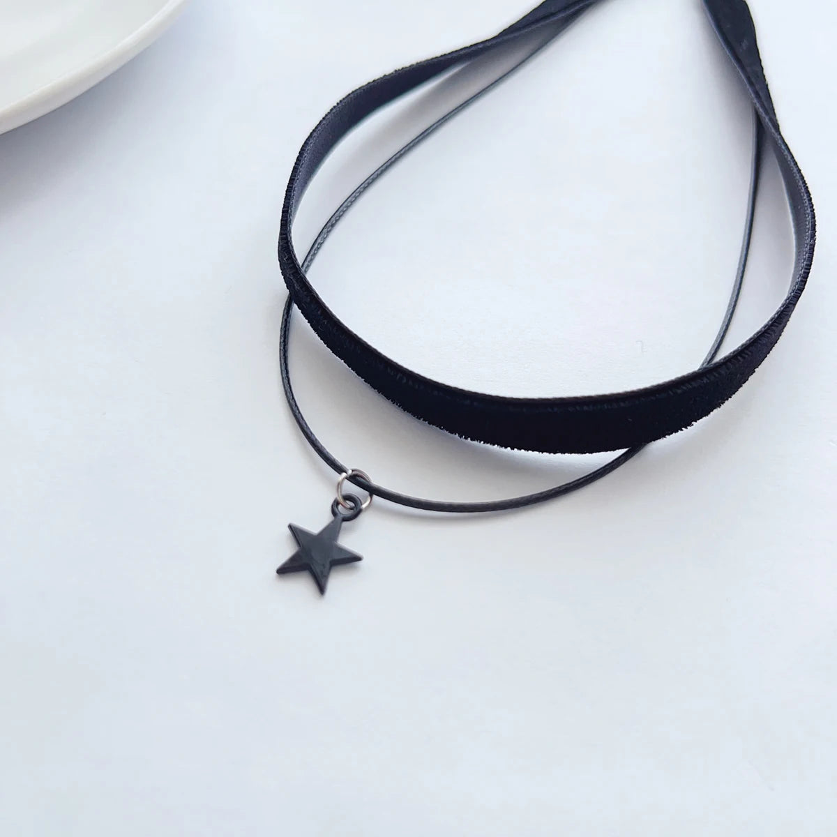 Black Velvet Pentagram Choker - Double Pendant Strap Necklace for Women, Gothic Fashion Accessory