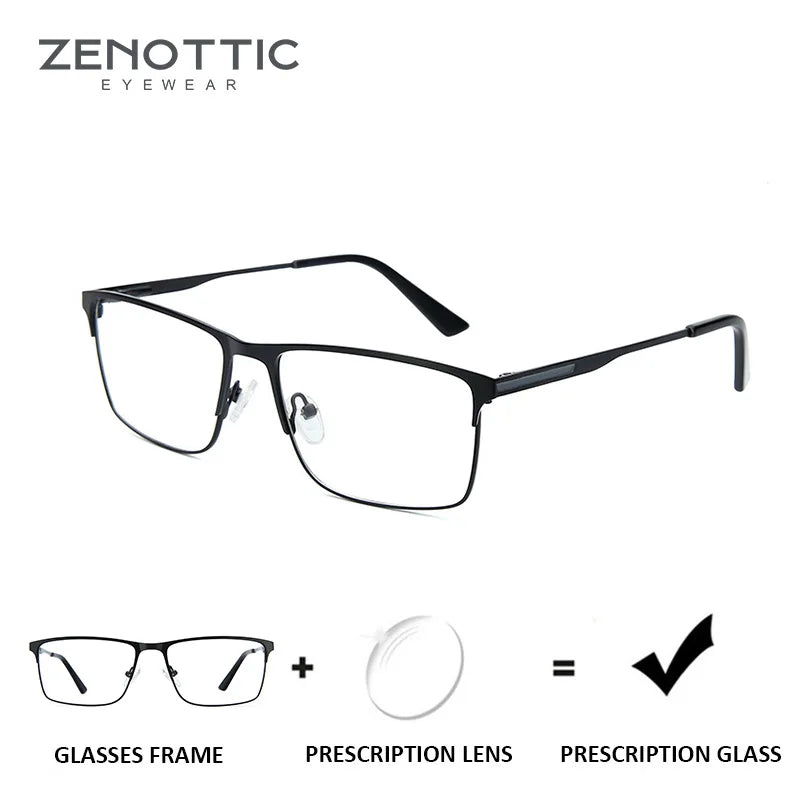 ZENOTTIC Titanium Progressive Glasses - Men's Square Anti Blue Light Photochromic Prescription Eyewear for Myopia Vision Correction