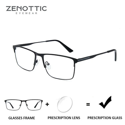 ZENOTTIC Titanium Progressive Glasses - Men's Square Anti Blue Light Photochromic Prescription Eyewear for Myopia Vision Correction