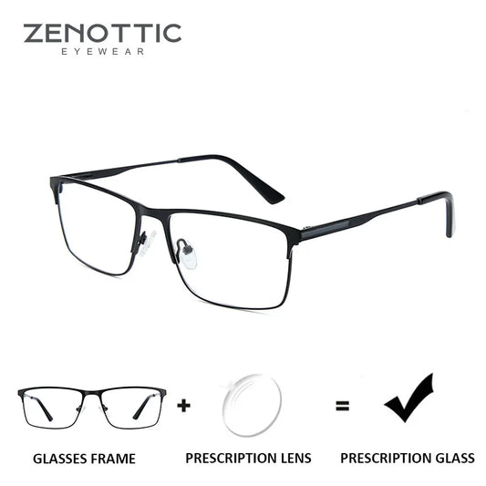 ZENOTTIC Titanium Progressive Glasses - Men's Square Anti Blue Light Photochromic Prescription Eyewear for Myopia Vision Correction