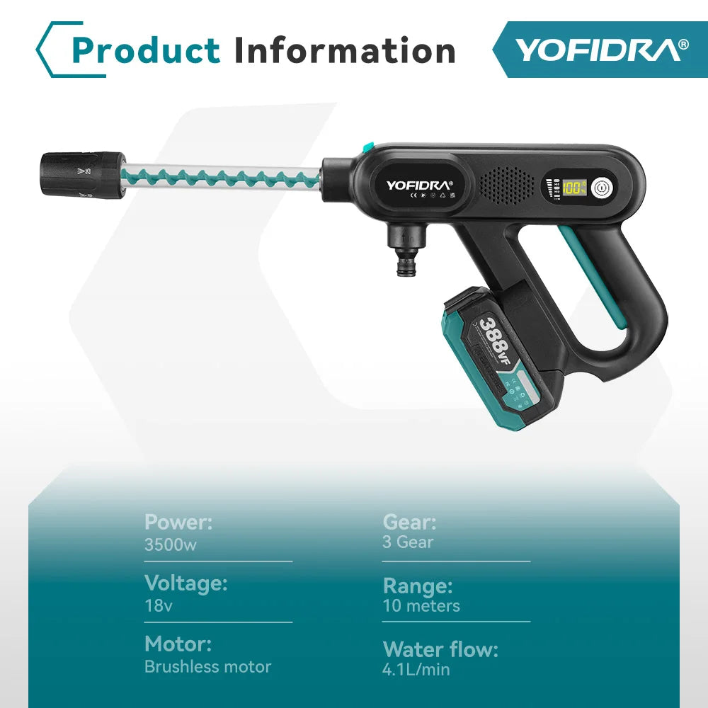 YOFIDRA 220Bar Brushless High Pressure Car Washer – 3 Gear Electric Spray Gun for Makita 18V Battery, Garden & Vehicle Cleaning