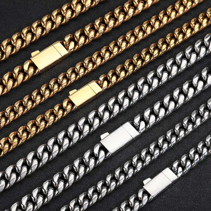 NUOYA Custom Logo Stainless Steel Miami Cuban Link Chain Necklace – Hip Hop Jewelry for Men, Cuban Link Necklace