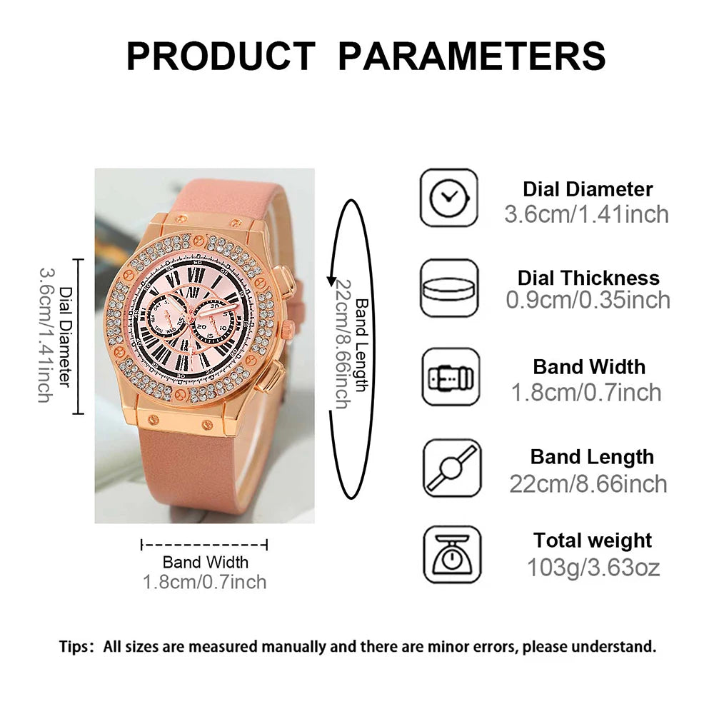 3PCS Women’s Casual Leather Watch Set – Quartz Wristwatch, Heart Bow Wallet, Glasses & Sunglasses Clock Montre Femme