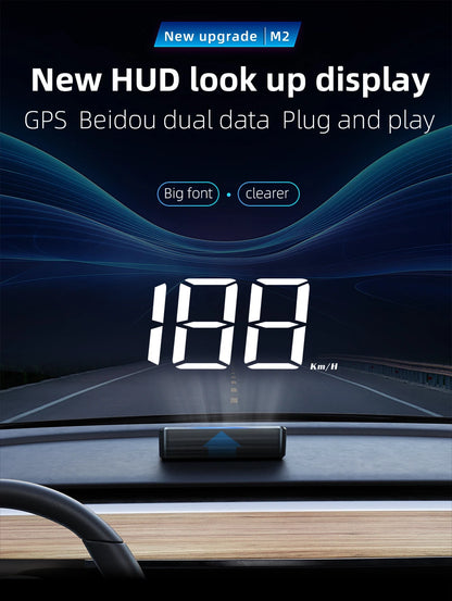 M2 Head-Up Display Digital Speedometer GPS HUD – Plug & Play Windshield Projector with Large KMH Font for All Cars