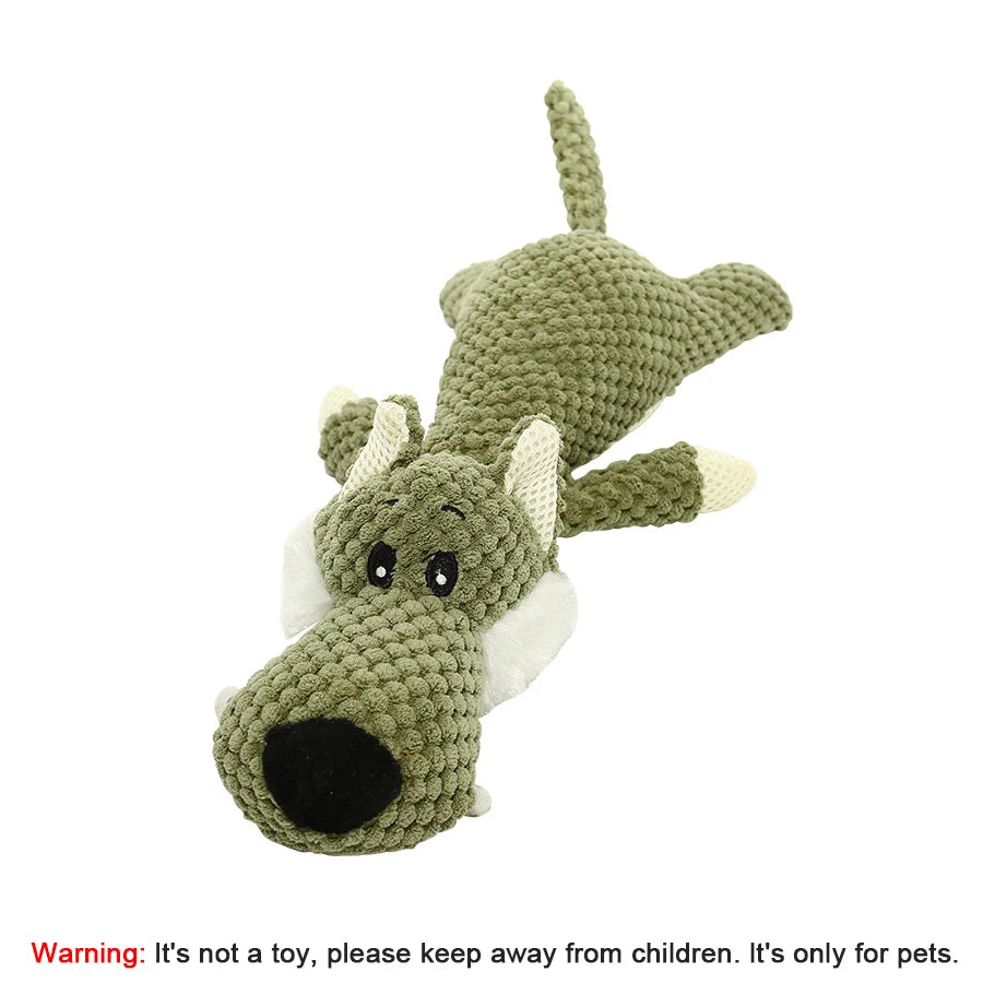 Large Dog Squeaky Plush Toy - Bite-Resistant Cartoon Lion, Wolf & Elephant Chew Toy for Small Medium Dogs