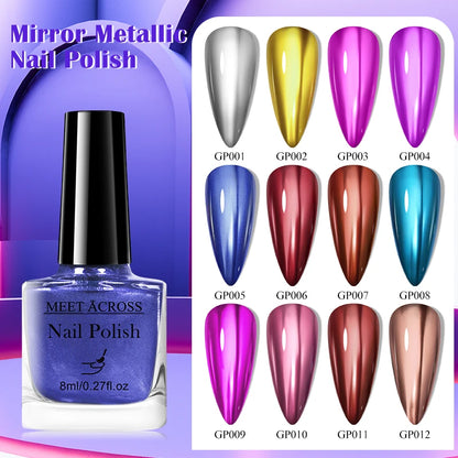 8ml Metallic Mirror Effect Nail Polish – Fast Drying Long-Lasting DIY Manicure Art, No Lamp Cure Nail Supplies