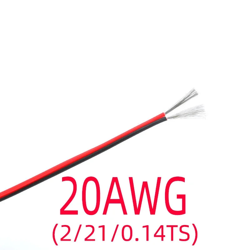 2 Pin Electrical Wire – Tinned Copper 18/20/22/24/26 AWG PVC Insulated Red & Black Cable for LED Strip Extension