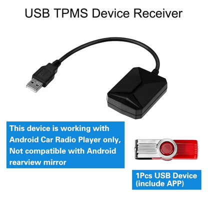 Android Navigation TPMS with 4 Sensors Alarm System - Wireless Transmission Tire Pressure Monitoring System for Android Car