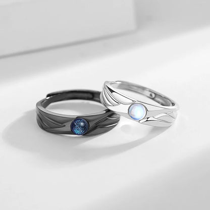 New Silver Couple Rings - Sun & Moon Adjustable Open Ring for Men & Women, Wedding & Fashion Jewelry Gift