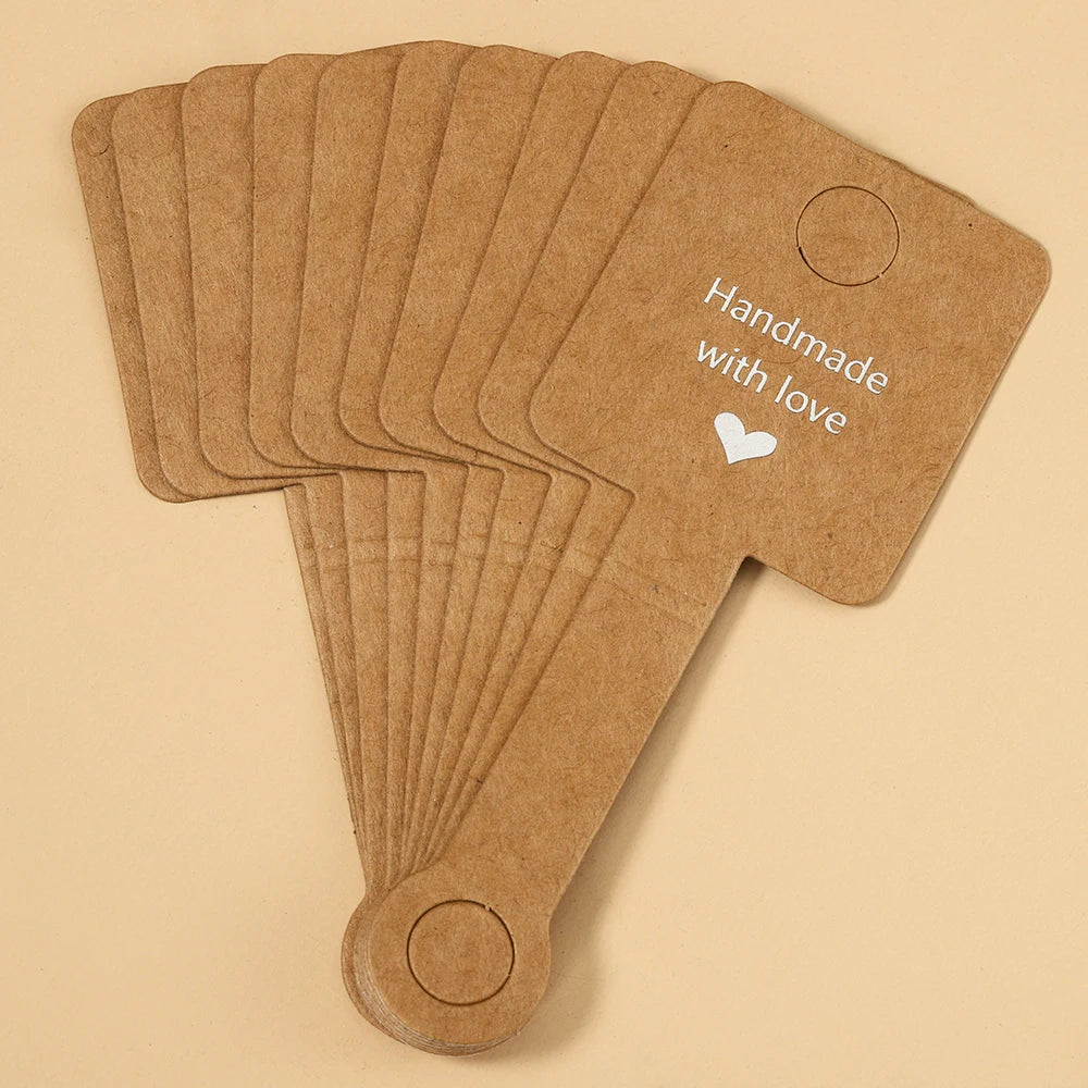 50PCS Self-Adhesive Kraft Paper Cards — 4x10cm Bracelet & Necklace Jewelry Holders for Small Business Retail Display Packaging