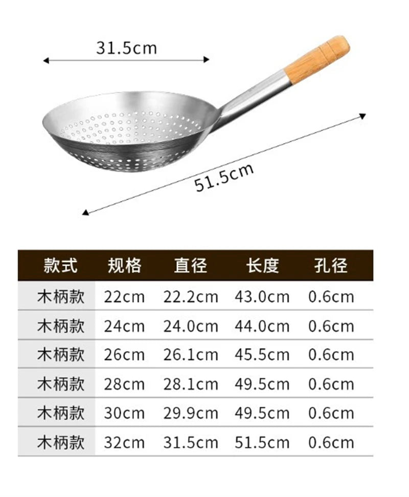 Thickened 304 Stainless Steel Colander with Long Handle – Large Kitchen Sieve for Oil, Flour, Noodles & Dumplings
