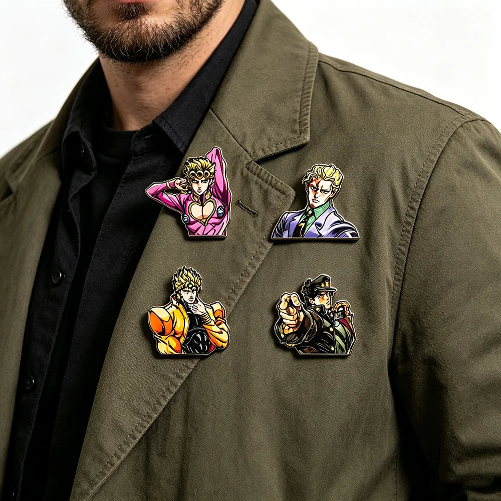 4-Pack Kawaii Adventure Enamel Lapel Pins - Classic Anime Character Brooch Badges for Japanese Manga Fans and Collectors