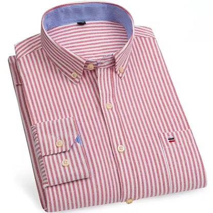 Men’s Checkered Oxford Shirt - Long Sleeve Cotton Button Down Gingham Top with Single Pocket 6XL-7XL