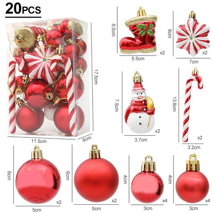 Red Christmas Tree Ball & Candy Cane Ornament Set – Large Hanging Pendants for Holiday Home Decor 2024