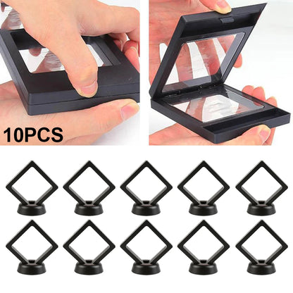 3D Floating Jewelry & Coin Display Frame – Clear Stand for Rings, Pendants, and Gemstones