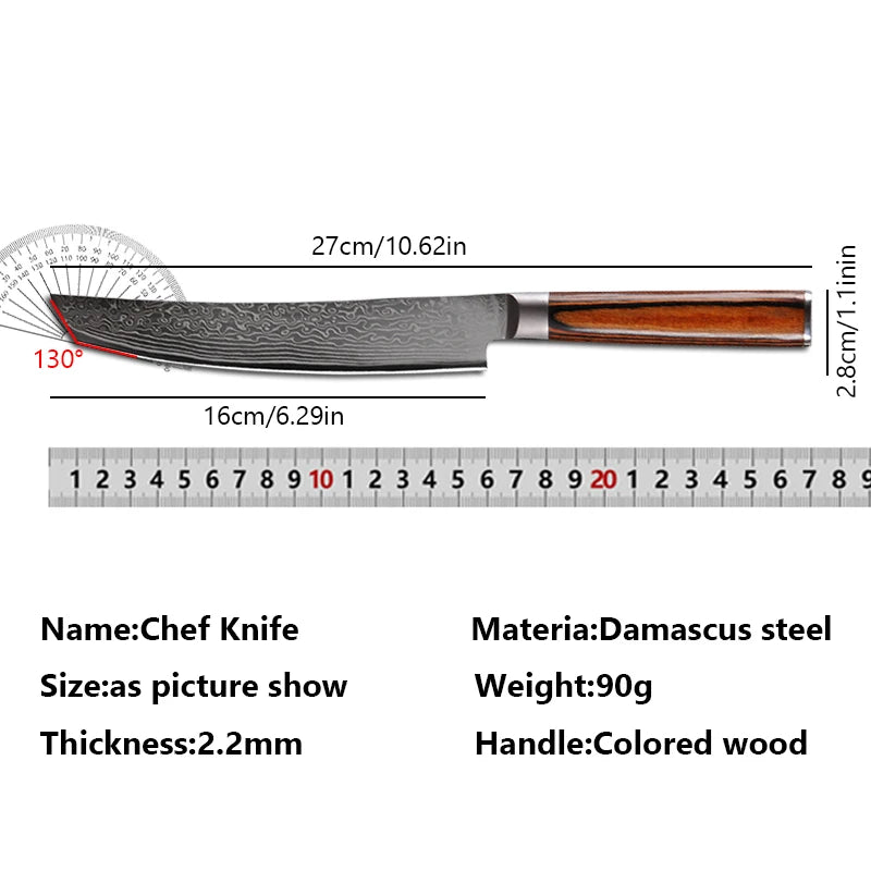 67-Layer Damascus Steel Japanese Chef Knife – Meat Cleaver, Fish & Sushi Slicing, Filleting Kitchen Knife