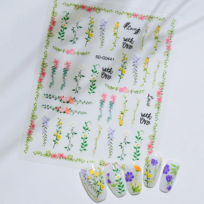 5D Macaron Nail Stickers - Embossed Flower, Fruit, Bear & Rabbit Charms for Summer DIY Manicure Decoration