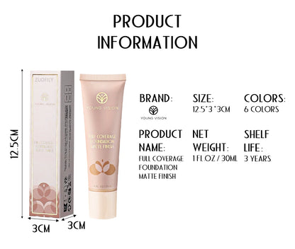 30ml Matte Liquid Foundation Cream – Long-Wear, Oil-Control, Full Coverage Waterproof Concealer for Wheat Tone Makeup