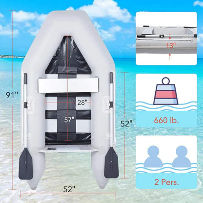 7.5ft Inflatable Dinghy Boat – Portable Raft with Aluminum Alloy Floor, Touring Kayak, Panels, Paddles & Air Pump