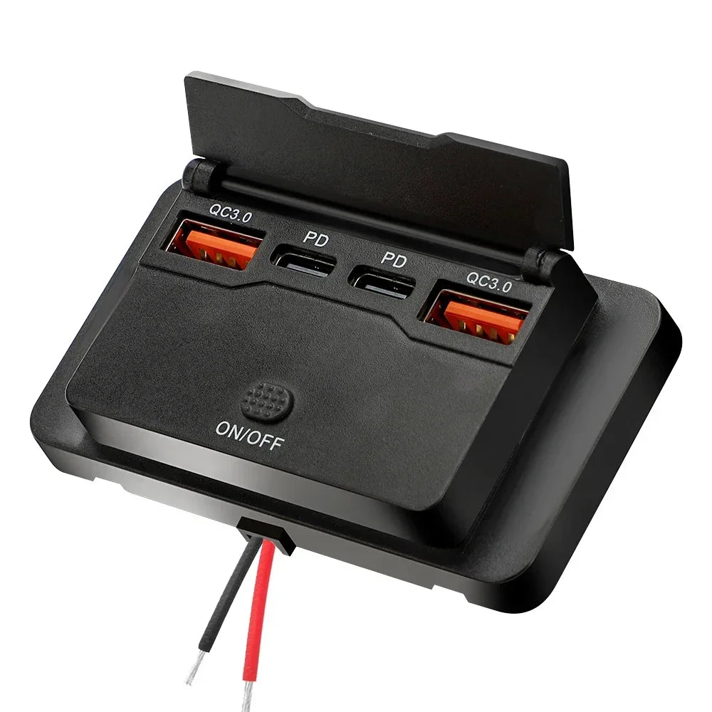 Car Charger Socket Adapter with Switch | 4-Port Charging Splitter for Bus, RV, ATV, Truck, Boat | 12V/24V PD, QC3.0