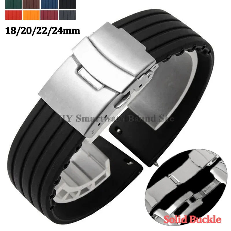 Quick Release Silicone Watch Strap 18–24mm – Sport Rubber Band for Huawei Watch GT2/3/4, Omega, Seiko, Fossil