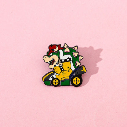 Dinosaur Racing Kart Enamel Brooch - Classic Game Character Metal Lapel Pin Collectible Gift for Fans