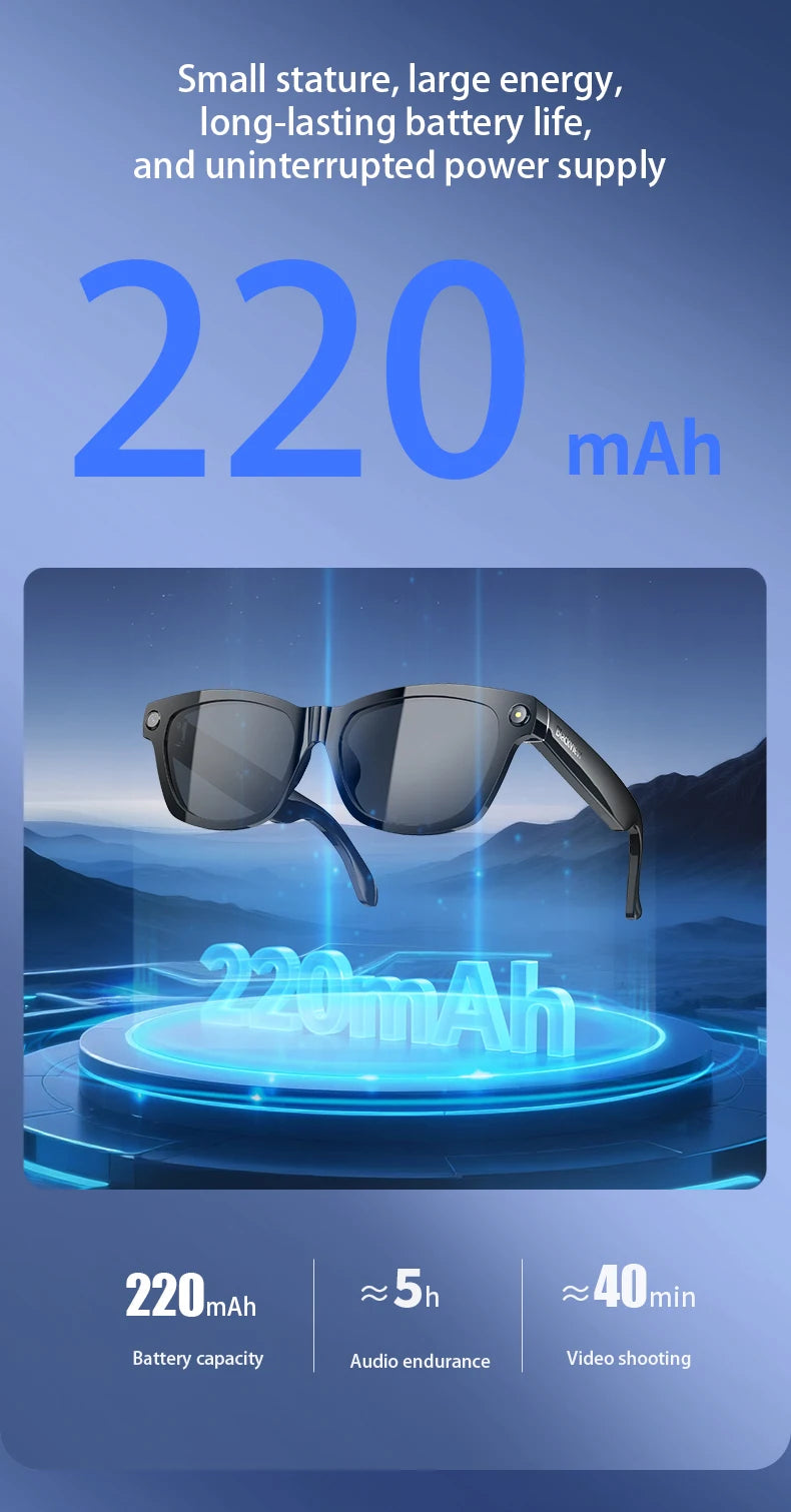 Blackview BV100 Smart Glasses — HD Camera, Bluetooth 5.4, 220mAh Battery, Stereo Bass Speakers, Noise-Cancelling Mic, Wear Detection