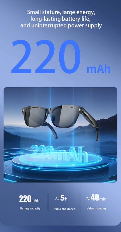 Blackview BV100 Smart Glasses — HD Camera, Bluetooth 5.4, 220mAh Battery, Stereo Bass Speakers, Noise-Cancelling Mic, Wear Detection