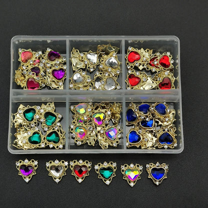 1Box 3D Nail Rhinestones - Heart/Planet Nail Charms Jewelry - Luxe Glass Diamond Crystal Nail Art Decoration Accessories