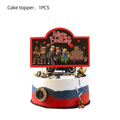 Roblox Birthday Party Supplies — Balloons, Disposable Tableware & Backdrop for Kids’ Party or Baby Shower