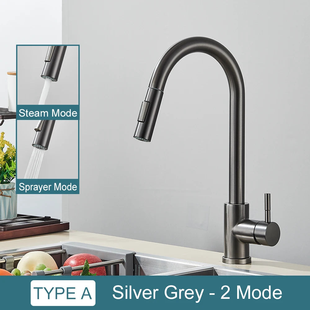 Black Kitchen Faucet - Two-Function Single Handle Pull-Out Mixer Tap with Hot & Cold Water, Deck Mounted