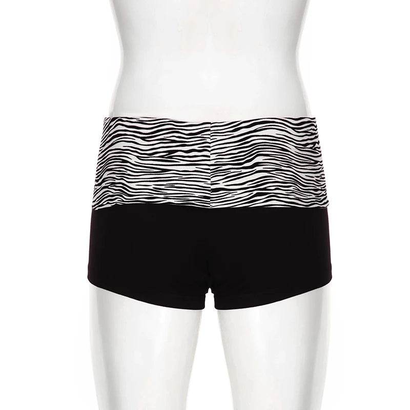 Y2K Zebra Print Mini Shorts - Low Waist Stretch Harajuku Casual Summer Bottoms